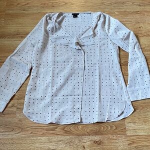 Ann Taylor White Blouse with Black Polka Dots